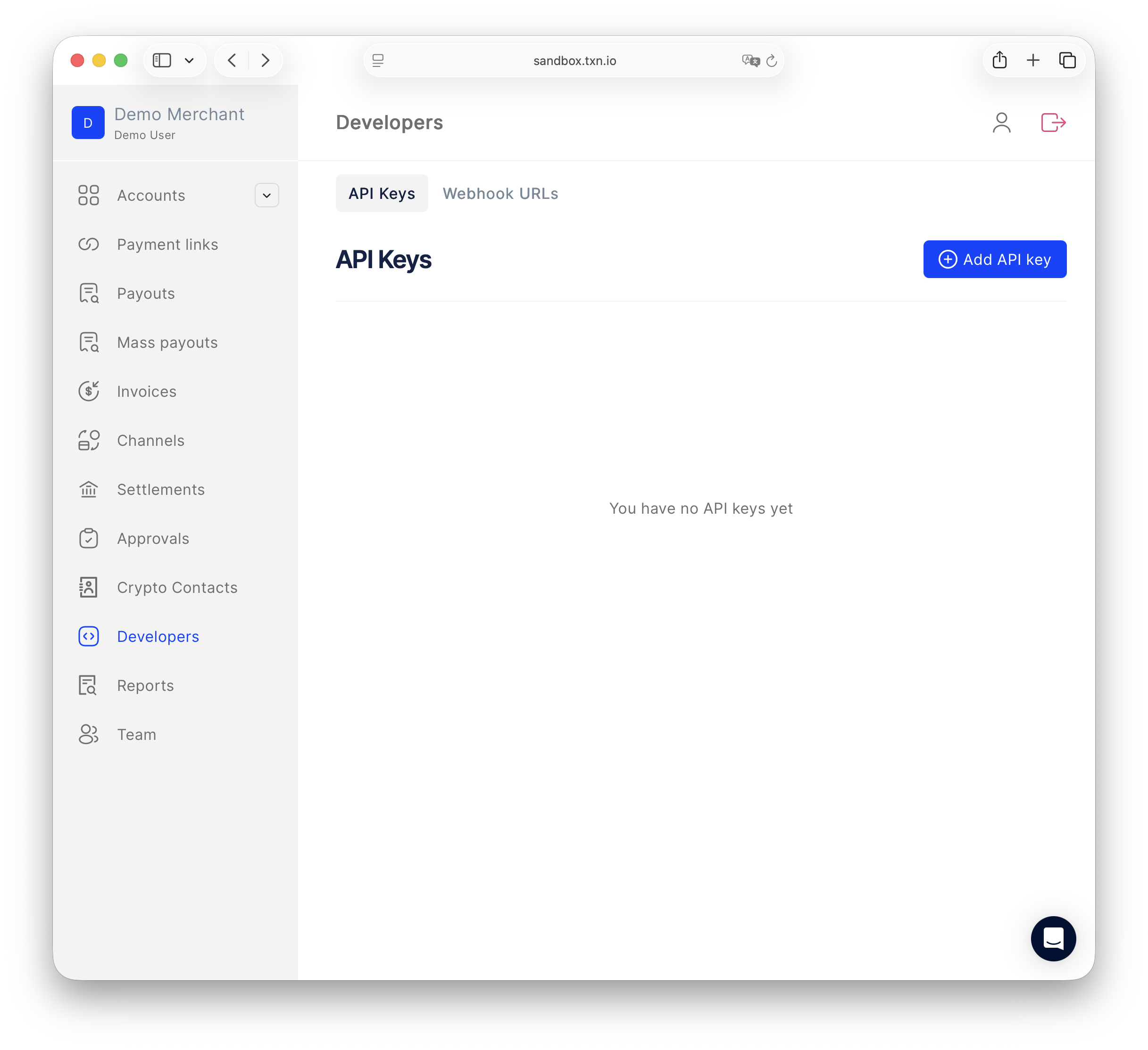 API Keys page