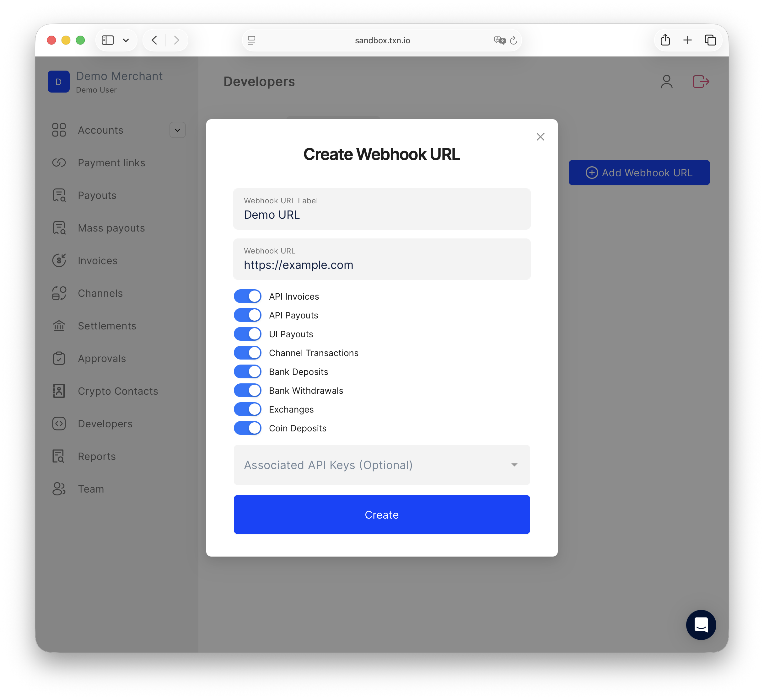 Create Webhook URL