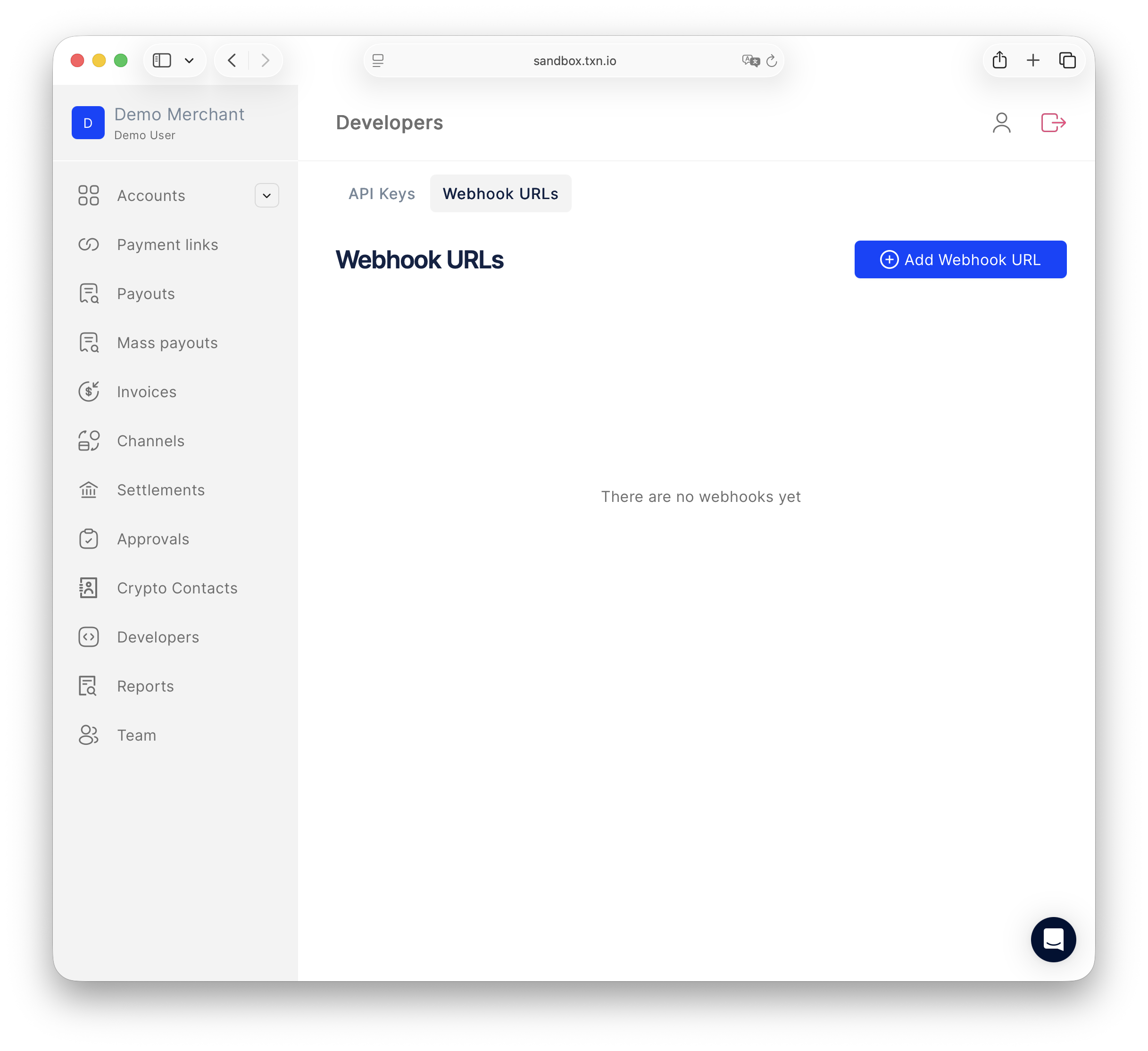 Webhook URLs page